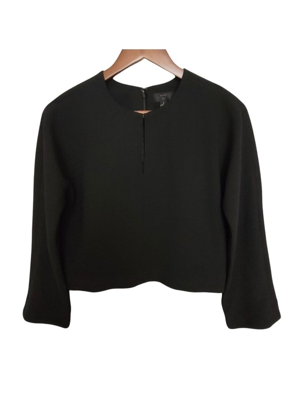 J Crew 365 Crepe Cropped Top Womens Size 2 Black Long Sleeve Split Neck Career